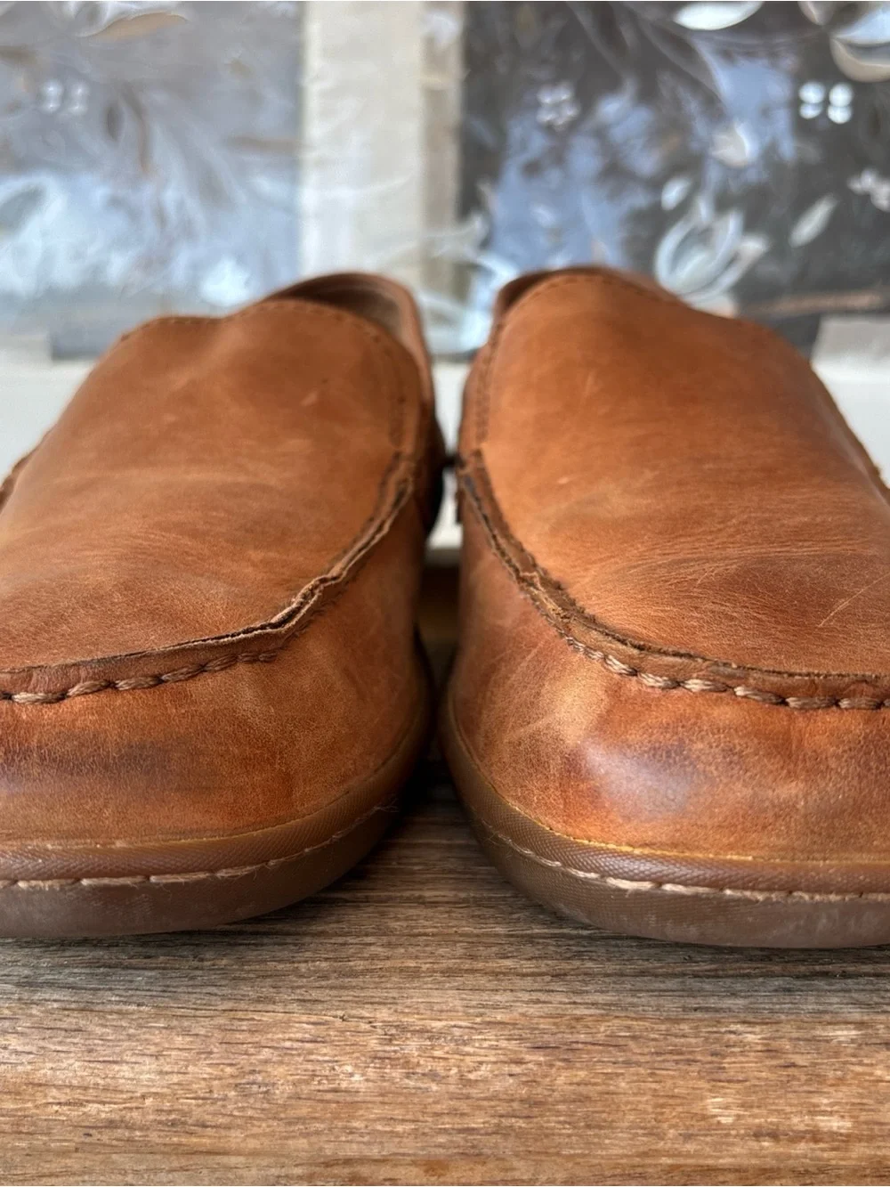 Born Men's 9 Distressed Leather Slip-On Loafers in Cognac Brown
